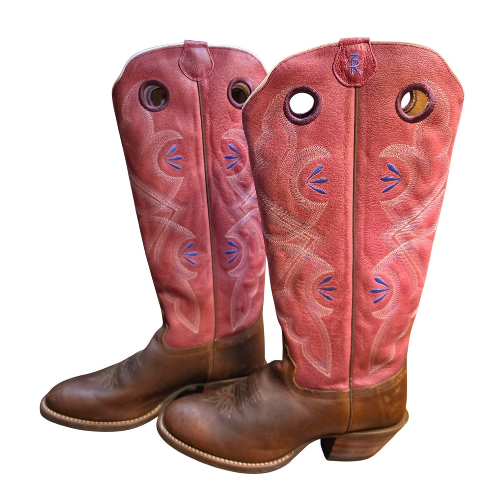 Tony Lama 3R Women Western Boots R2402 Pink Brown Embroidered Tall Cowgirl Boots